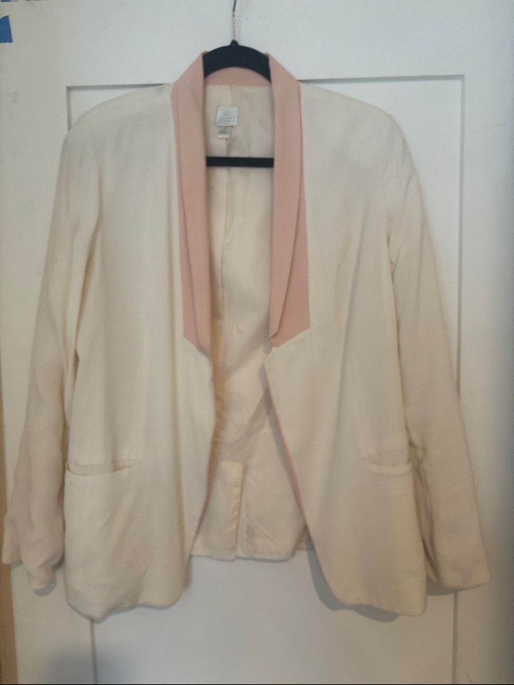 LC Lauren Conrad Cream Blazer with Pink Shawl Lapel